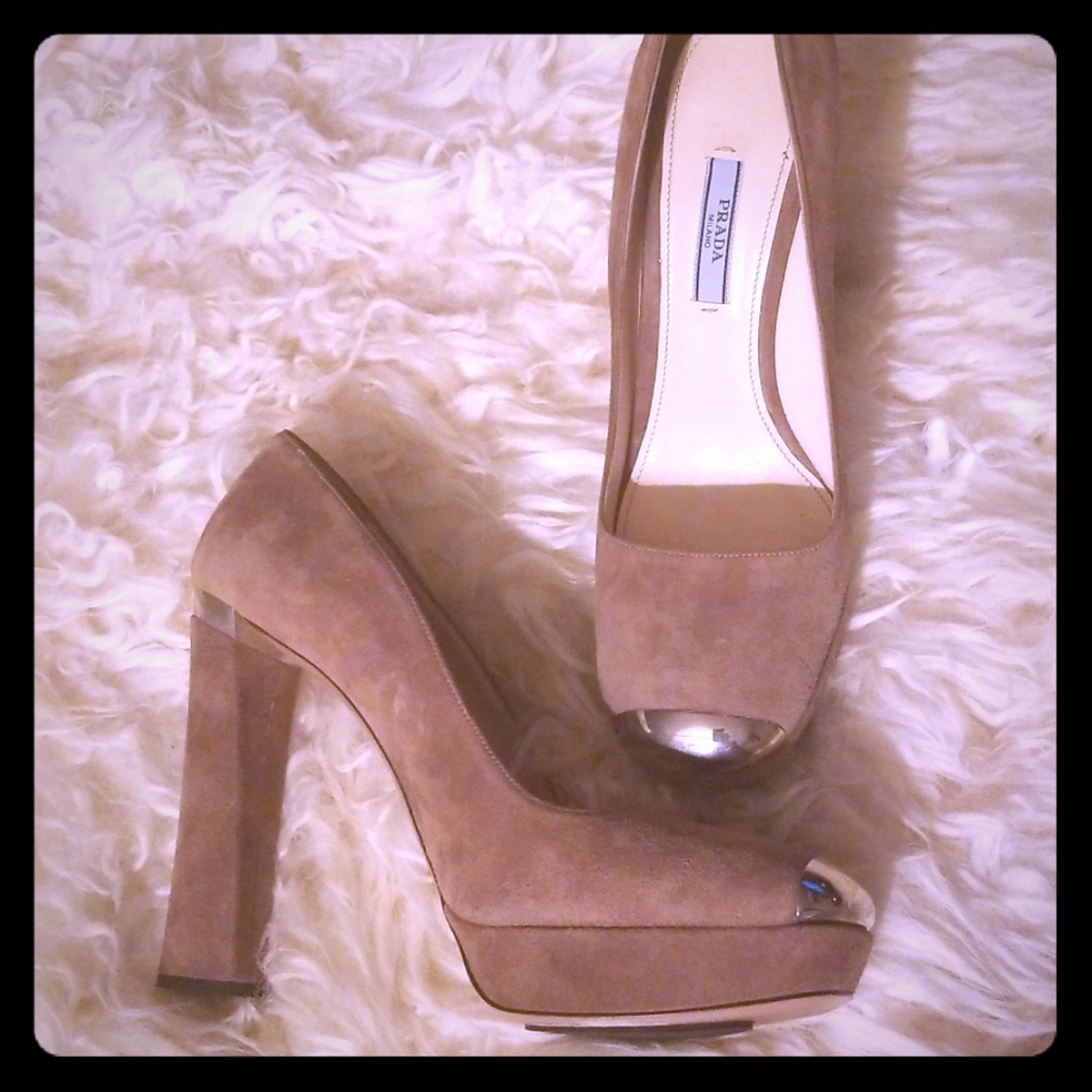 Prada Calzature Camoscio Metal Dark Rose Heels